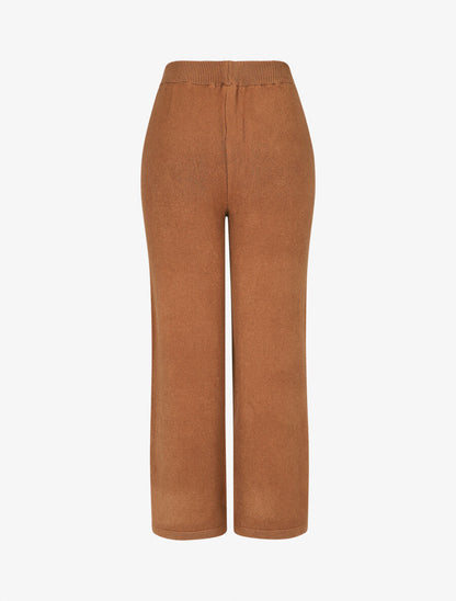 Pantalon uni en maille - Camel - 2