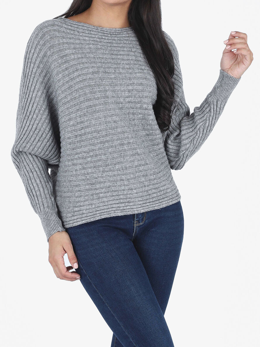 Pull uni oversize chauve-souris - Gris - 4
