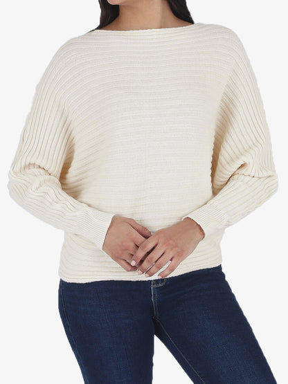 Pull uni oversize chauve-souris - Écru - 4