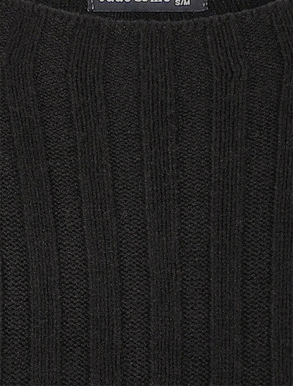 Pull côtelé ajusté à col montant - Noir - 3