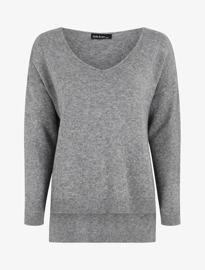 Pull ample uni col V - Gris - 1
