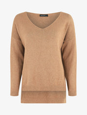Pull ample uni col V - Camel - 1