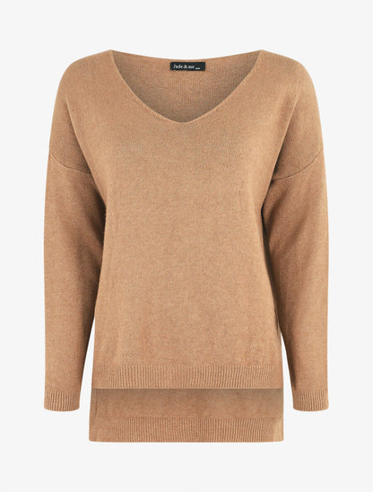 Pull ample uni col V - Camel - 1