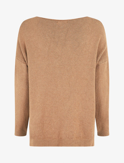 Pull ample uni col V - Camel - 2