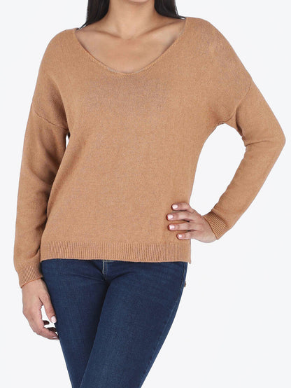 Pull ample uni col V - Camel - 4