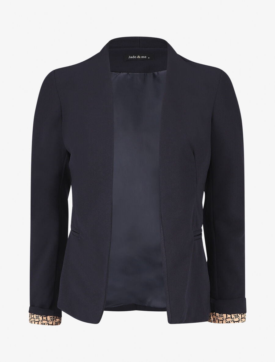 Blazer uni à revers imprimé graphique - Marine - 1