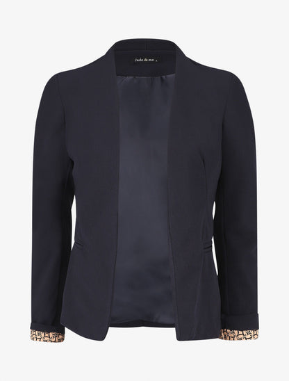 Blazer uni à revers imprimé graphique - Marine - 1