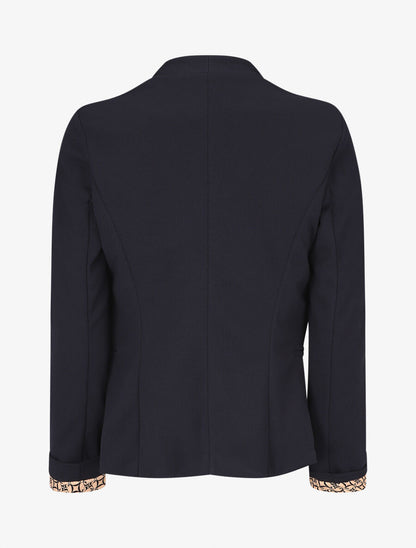 Blazer uni à revers imprimé graphique - Marine - 2