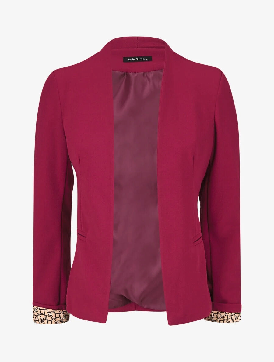 Blazer uni à revers imprimé graphique - Rouge - 1