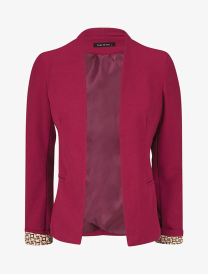 Blazer uni à revers imprimé graphique - Rouge - 1