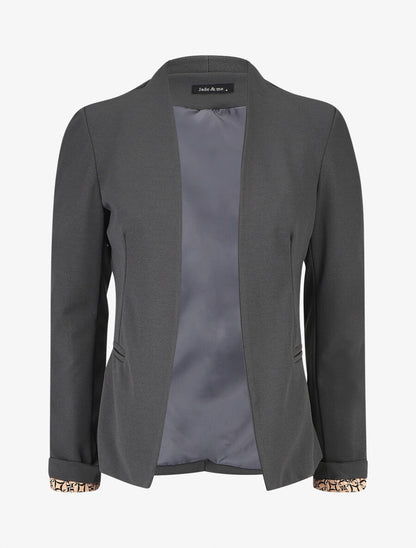 Blazer uni à revers imprimé graphique - Gris - 1