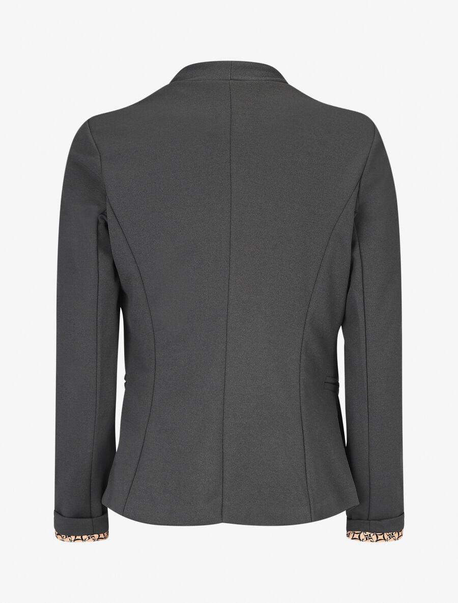 Blazer uni à revers imprimé graphique - Gris - 2