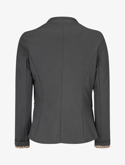 Blazer uni à revers imprimé graphique - Gris - 2