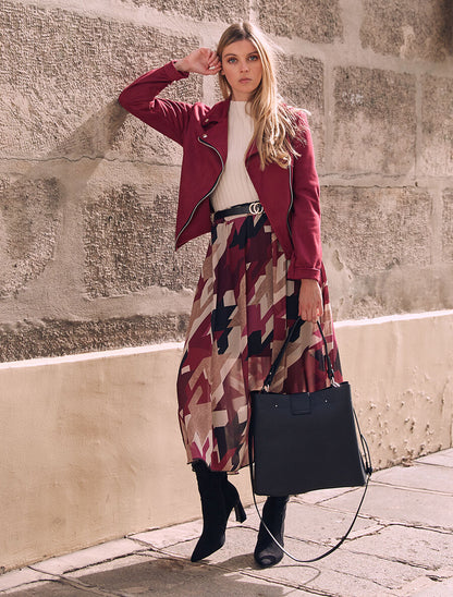 Jupe longue imprimé graphique à taille élastiquée - Mauve - 4