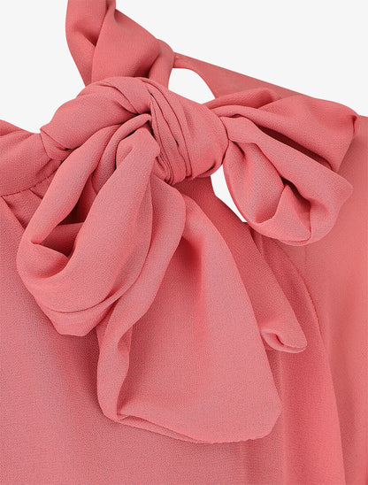 Blouse ample unie col lavallière - Rose - 3