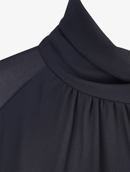 Blouse ample unie col lavallière - Marine - 3