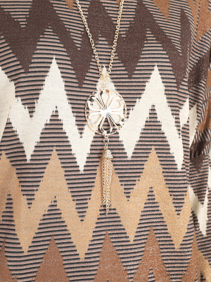 Top manches chauves-souris imprimé zig-zag irisé - Camel - 3