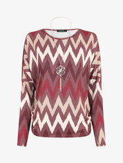 Top manches chauves-souris imprimé zig-zag irisé - Bordeaux - 1