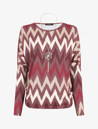Top manches chauves-souris imprimé zig-zag irisé - Bordeaux - 1