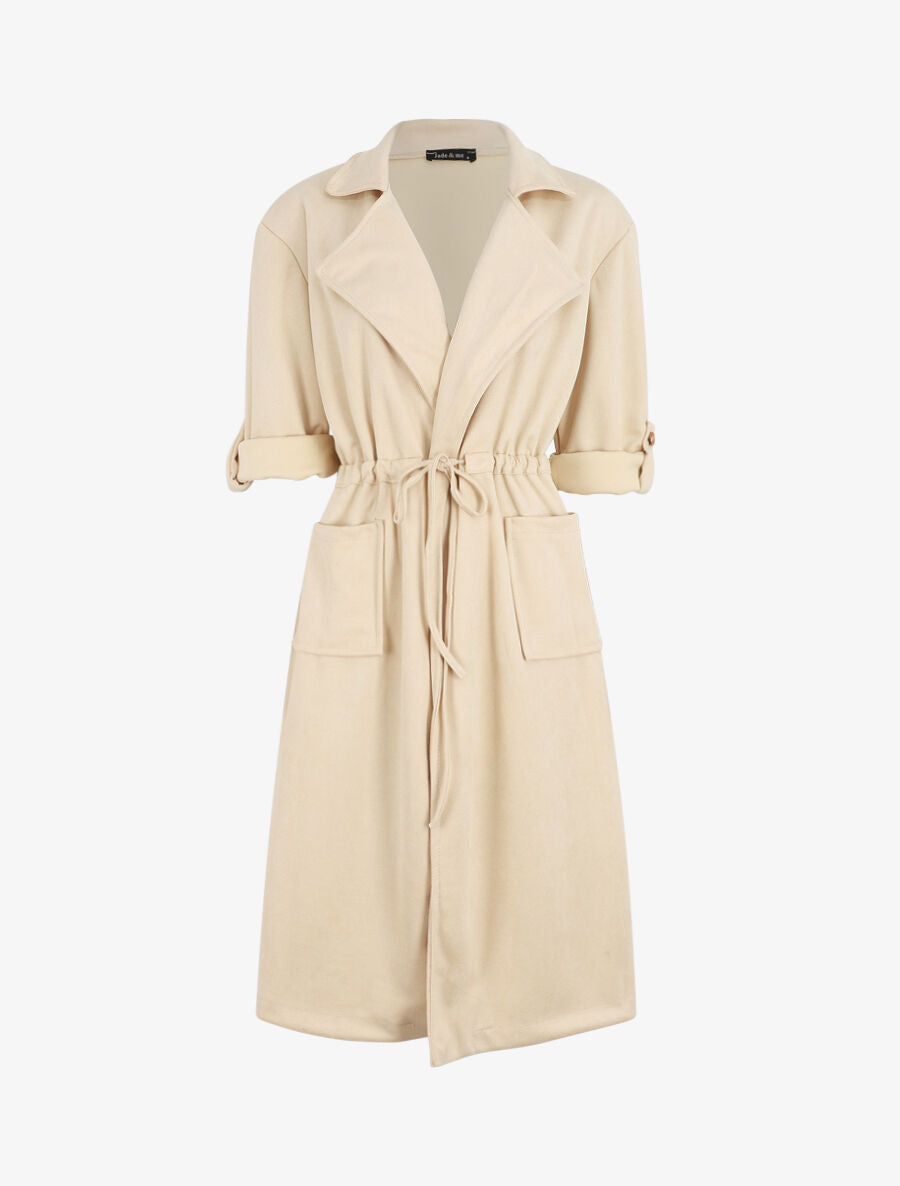 Trench oversize mi-long en suédine - Beige - 4