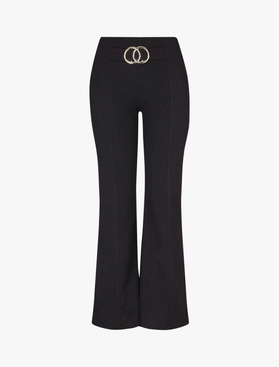 Pantalon flare taille haute à boucle - Noir - 4