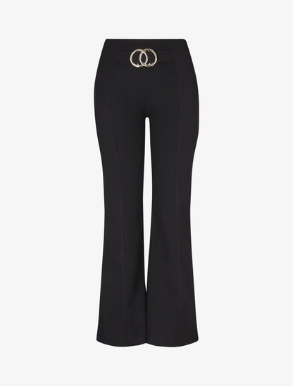 Pantalon flare taille haute à boucle - Noir - 4