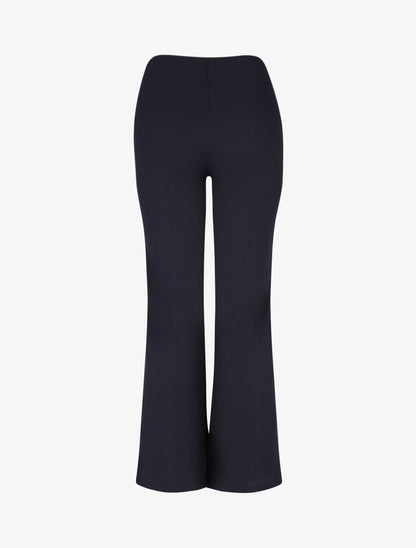 Pantalon flare taille haute à boucle - Marine - 2