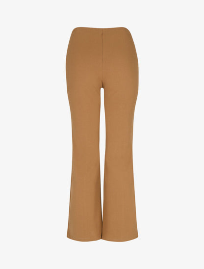 Pantalon flare taille haute à boucle - Camel - 2