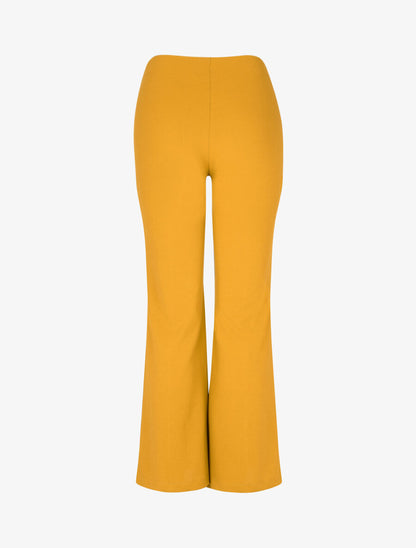 Pantalon flare taille haute à boucle - Moutarde - 2