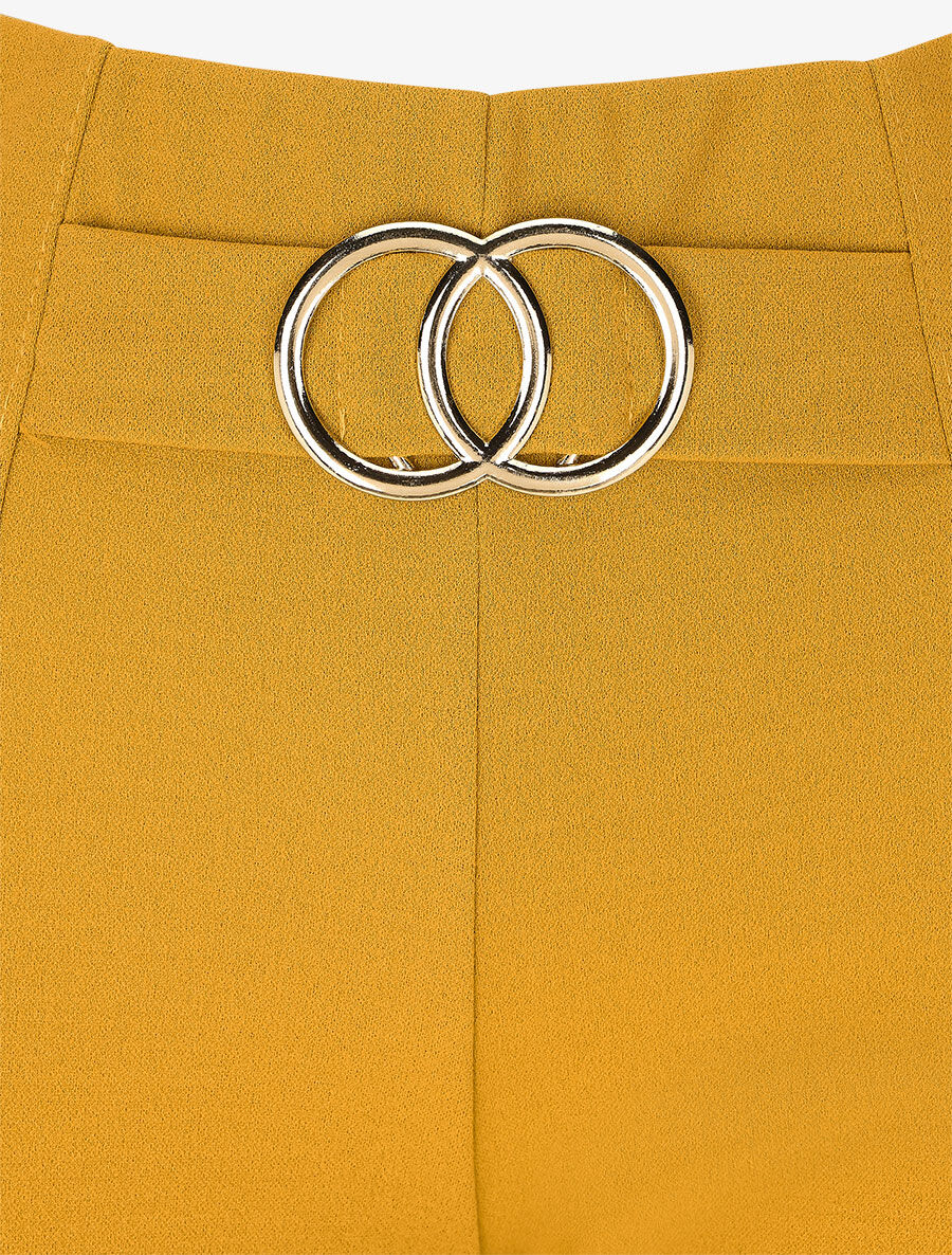 Pantalon flare taille haute à boucle - Moutarde - 3