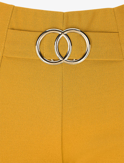 Pantalon flare taille haute à boucle - Moutarde - 3