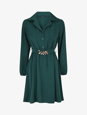 Robe chemise unie coupe patineuse - Vert sapin - 1