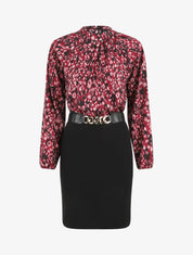 Robe bicolore à imprimé feuillage - Bordeaux - 5