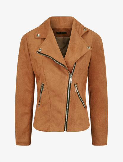 Veste style perfecto en suédine - Camel - 1