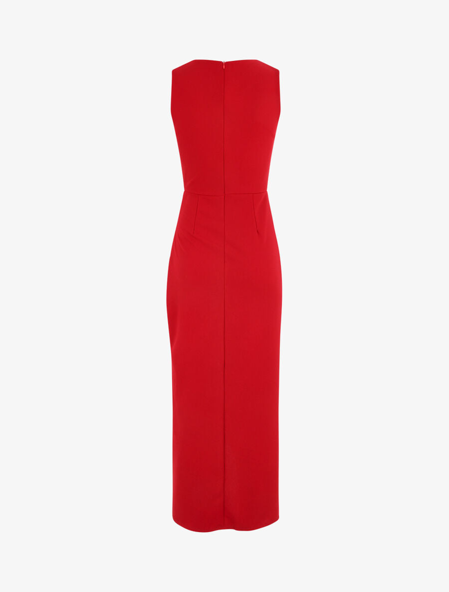 Robe longue drapée sans manches - Rouge - 3