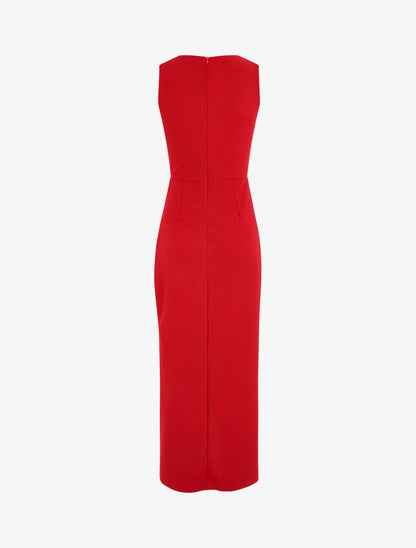 Robe longue drapée sans manches - Rouge - 3