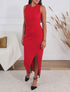Robe longue drapée sans manches - Rouge - 1