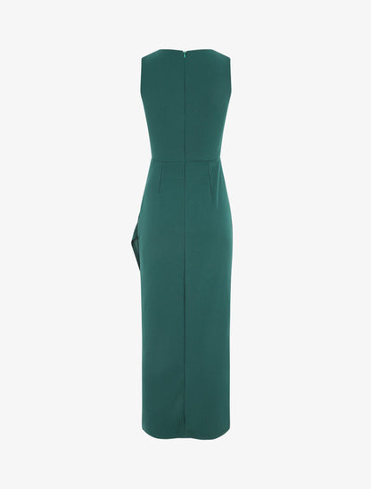 Robe longue drapée sans manches - Vert sapin - 3