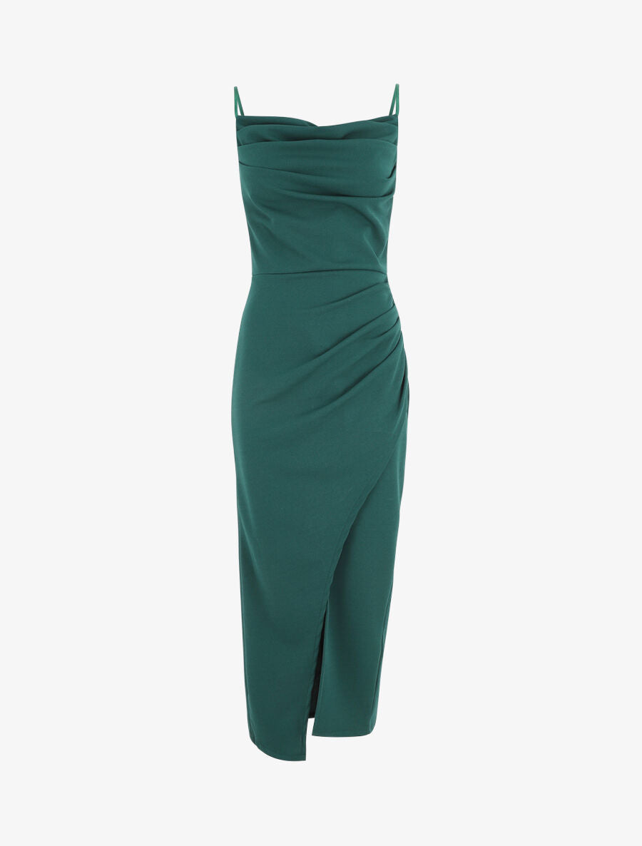 Robe longue droite effet drapé - Vert sapin - 2