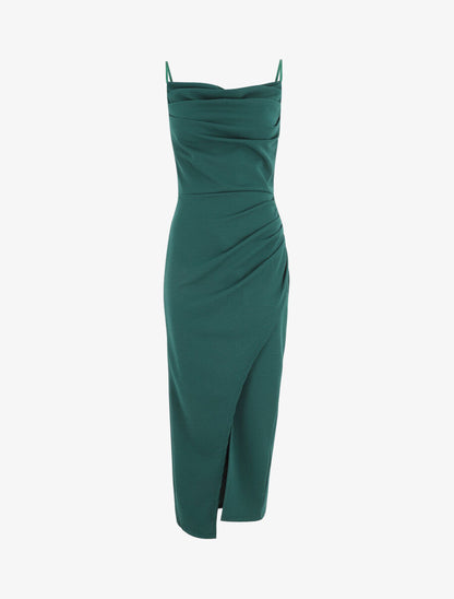 Robe longue droite effet drapé - Vert sapin - 2