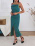 Robe longue droite effet drapé - Bleu canard - 1