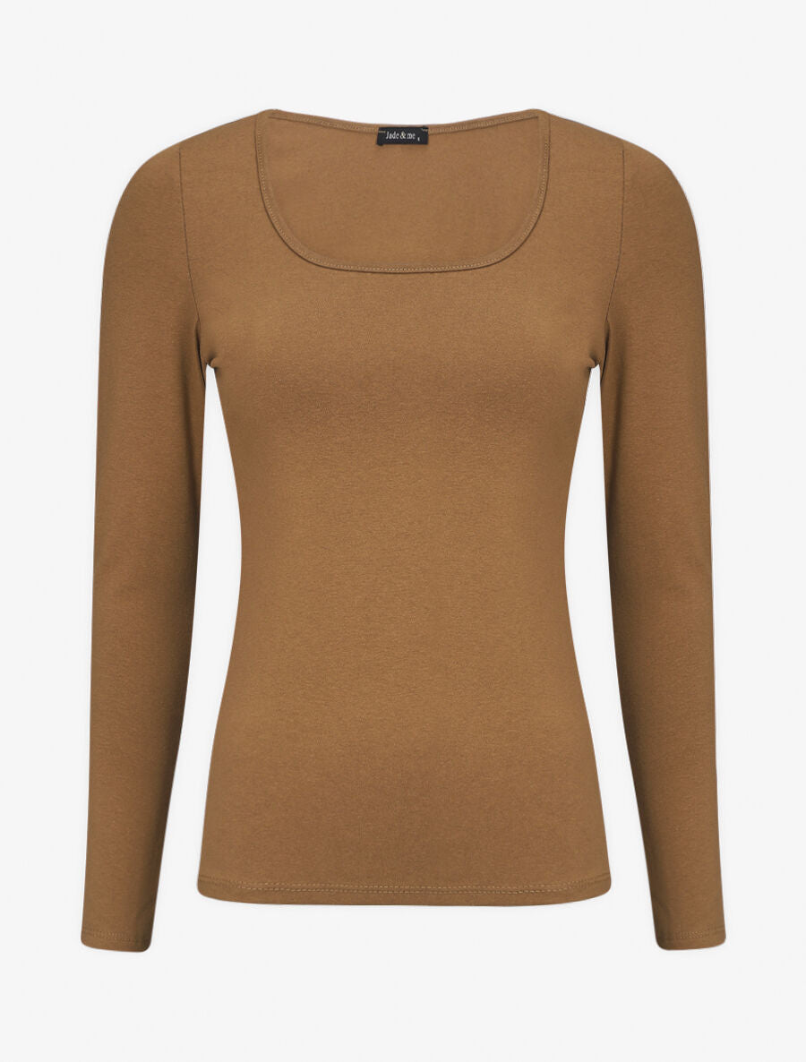Top uni coupe droite - Camel - 1