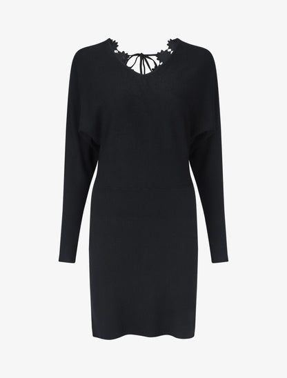 Robe pull mi-longue à broderies au dos - Noir - 5