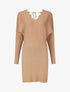 Robe pull mi-longue à broderies au dos - Camel - 1