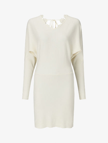 Robe pull mi-longue à broderies au dos - Beige - 1