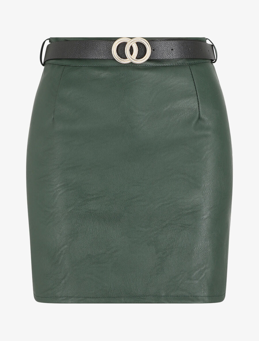 Jupe courte en simili - Vert sapin - 1