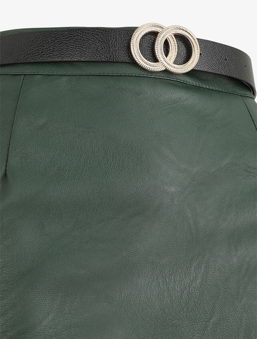 Jupe courte en simili - Vert sapin - 3