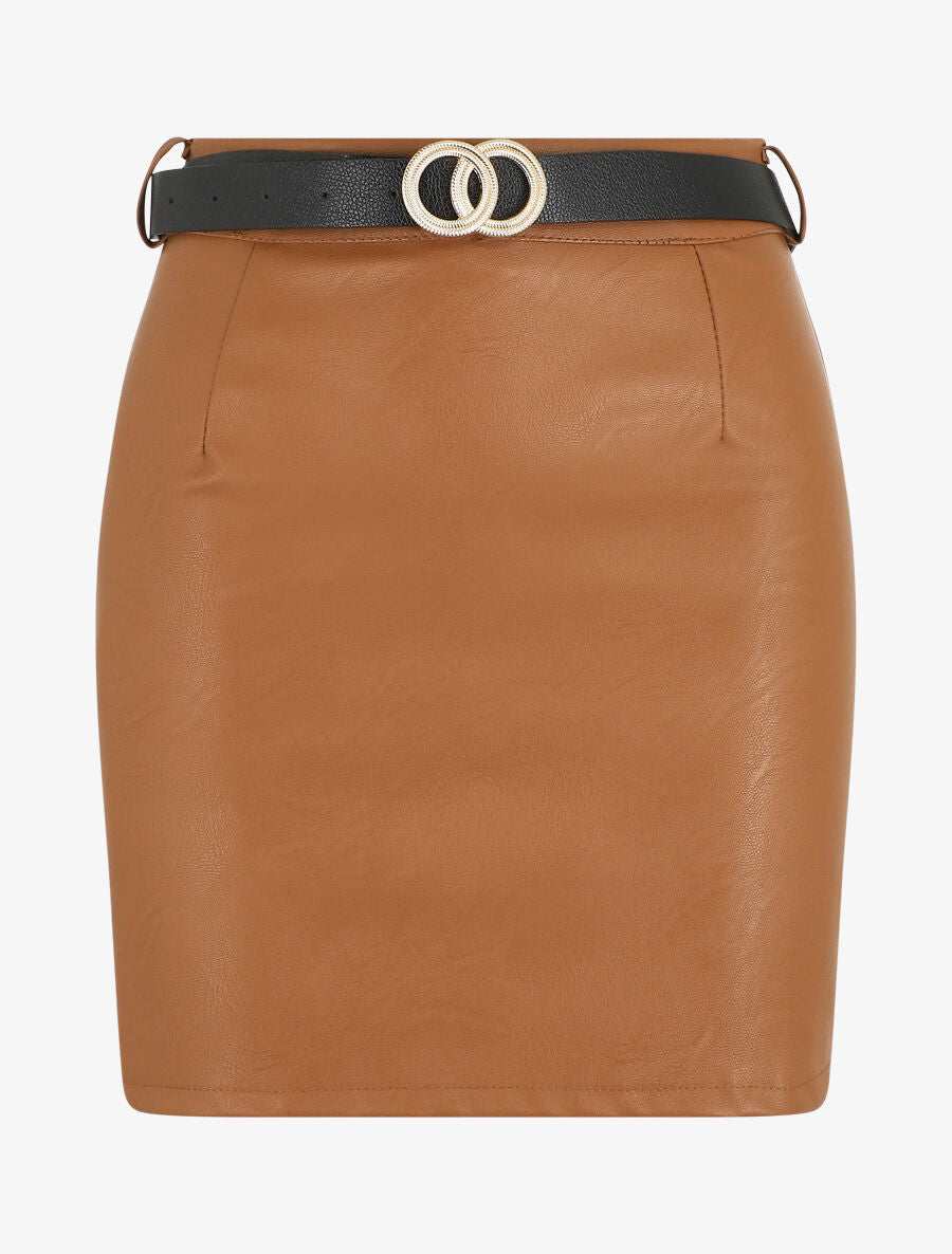 Jupe courte en simili - Camel - 1