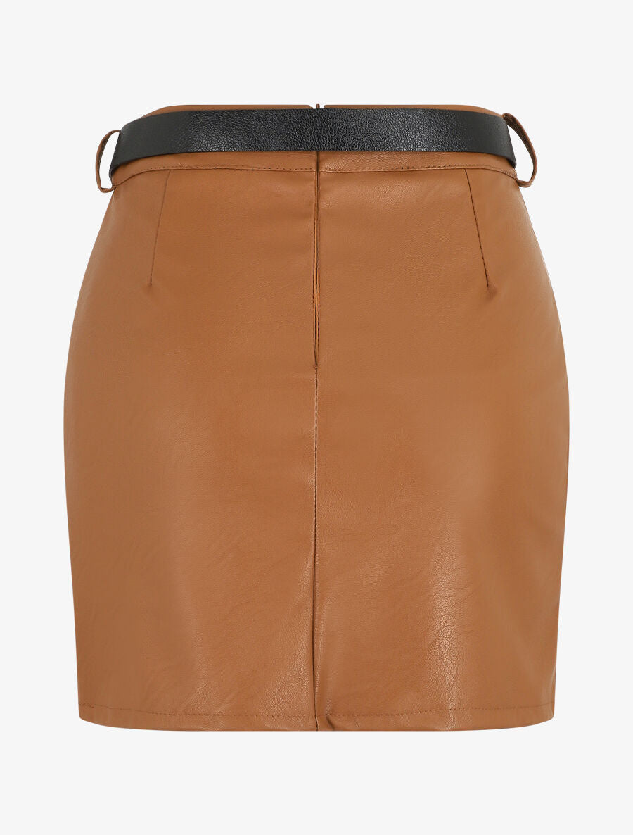 Jupe courte en simili - Camel - 2