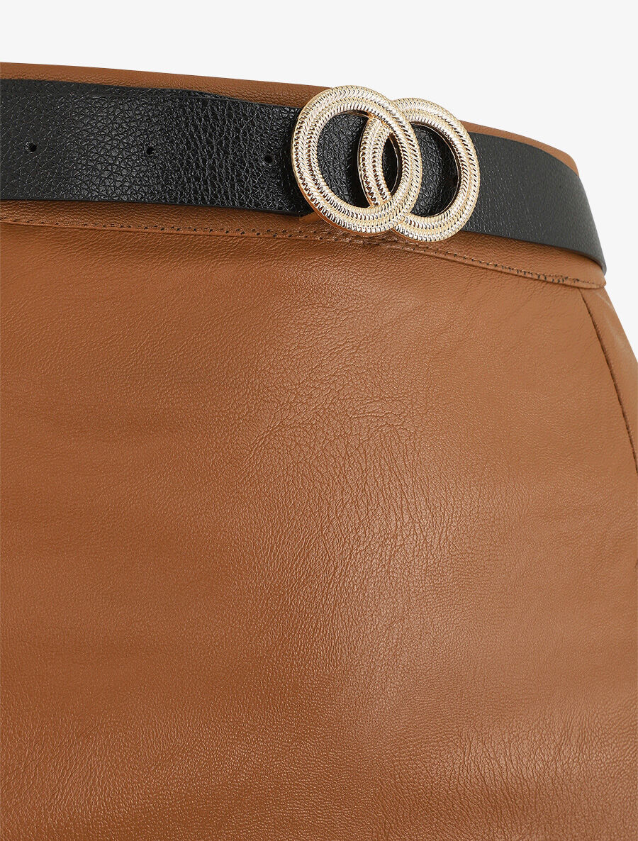 Jupe courte en simili - Camel - 3